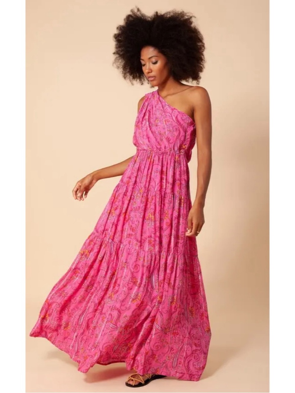 Hale Bob Charlize One Shoulder Maxi Dress in Pink Size S NWT